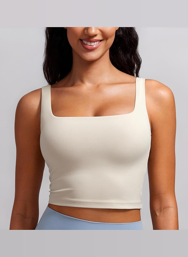 CRZ YOGA Butterluxe Women's Square Neck Longline Sports Bras - Yoga Pilates Padded Tops | Amazon (FR)