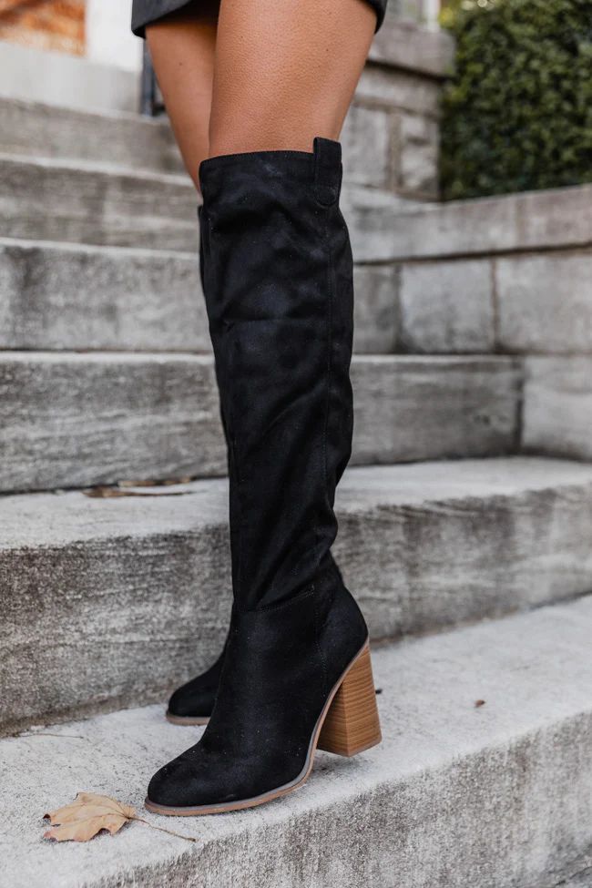 Hadley Black Tall Suede Knee Boots | The Pink Lily Boutique