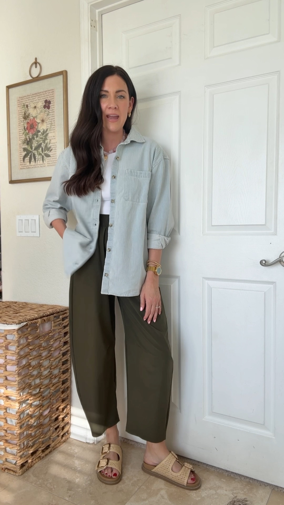 Outfit idea!
Xs button up—love the stripes 😍
Medium white tee
Small barrel pants
Sandals run tts

Mom on the go outfit idea! 

#LTKSaleAlert #LTKSeasonal #LTKootd