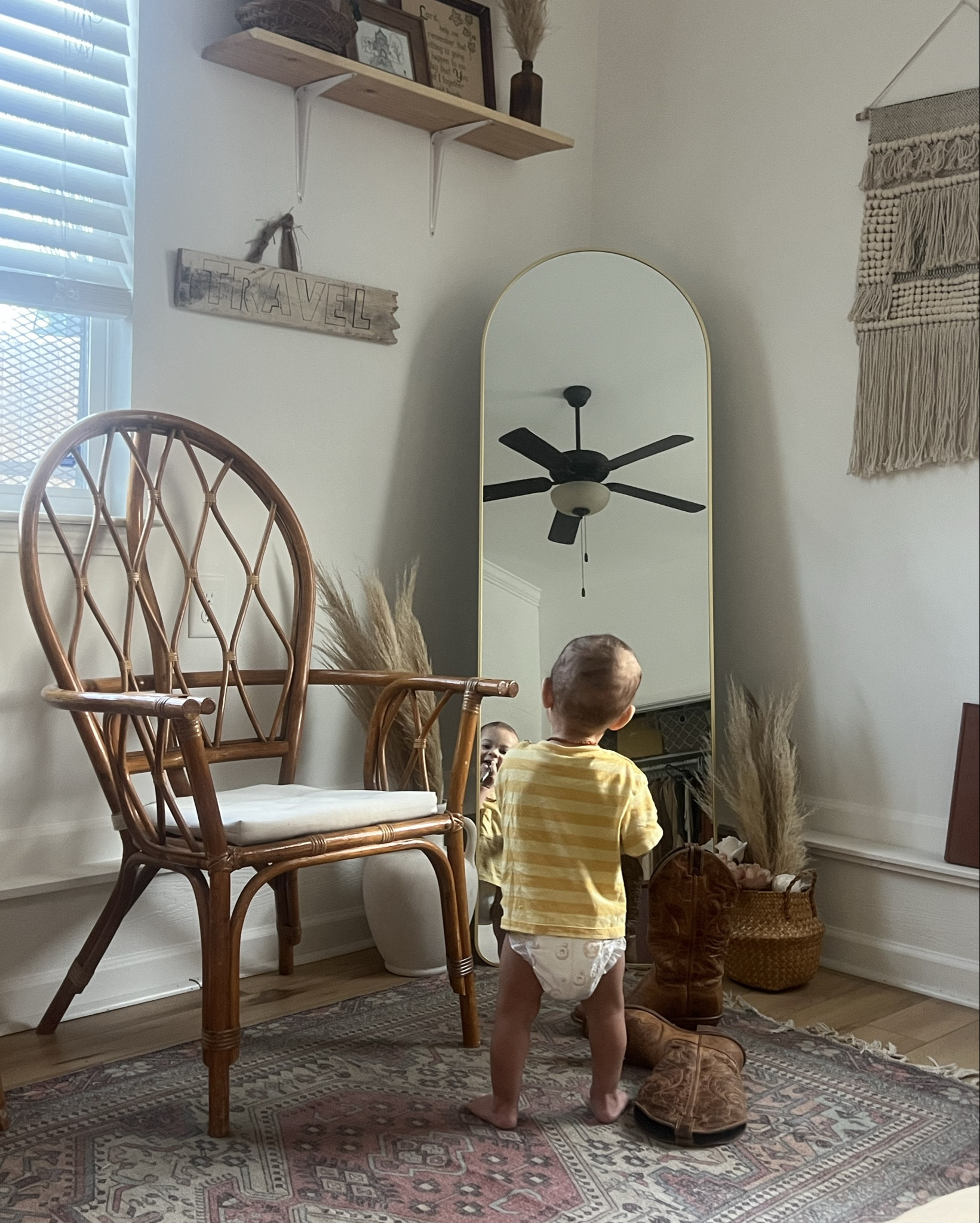 Our arch mirror. I searched high and low for an affordable one & this is the cheapest I found. We love it! It comes with a stand and can also be mounted to the wall. 

#LTKhome #LTKfindsunder100