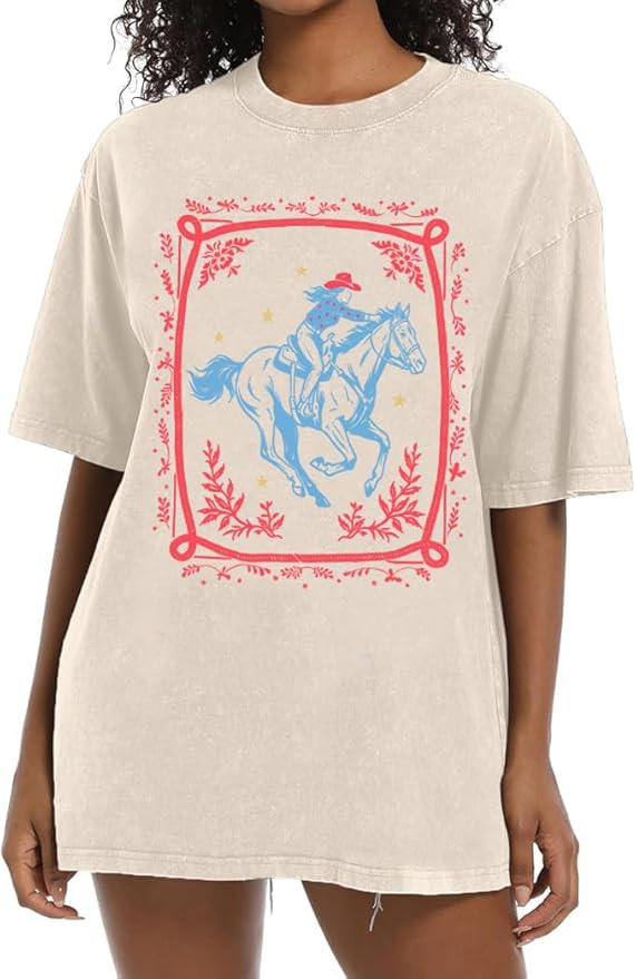 Western Tops for Women Oversized Rodeo Country Concert Outfit Vintage Cowboy Graphic Tees Short S... | Amazon (US)