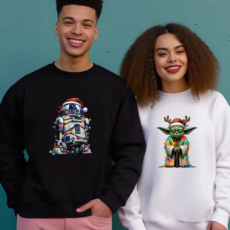 Star Wars Characters Christmas Sweatshirt, Galaxy Edge Xmas Lights Sweaters, Star Wars Fans Hoodi... | Etsy (US)