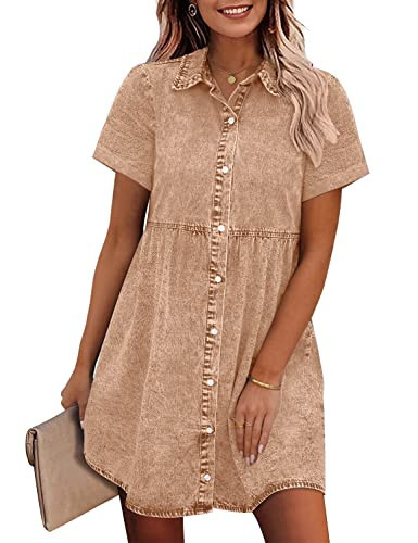 GRAPENT Women’s Denim Dresses for Women Casual Denim Dresses for Women Denim Shirt Dresses for Women Plus Size Denim Dresses for Women Pecan Brown Size Small Size 4 Size 6 | Amazon (US)