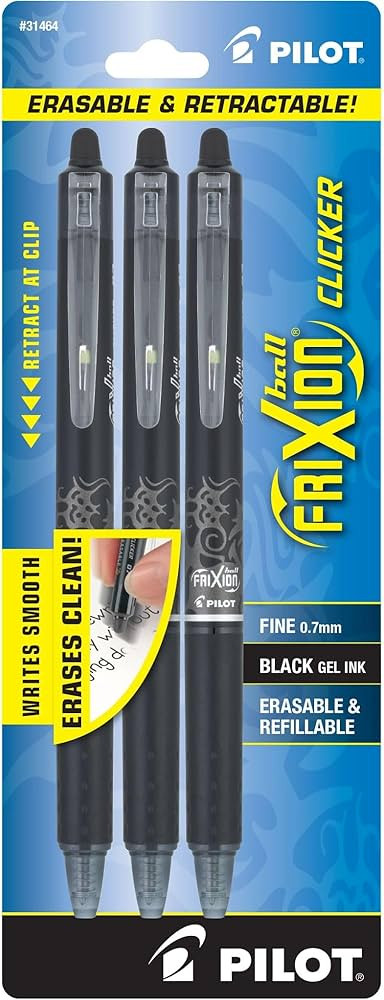 PILOT FriXion Clicker Erasable, Refillable & Retractable Gel Ink Pens, Fine Point, Black Ink, 3-P... | Amazon (US)
