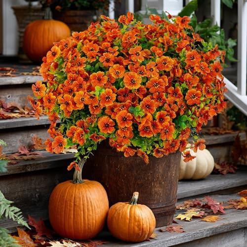 Artificial Fall Flowers Outdoor Fake Mums - 16 Bundles Fake Plants UV Resistant No Fade Faux Plas... | Amazon (US)