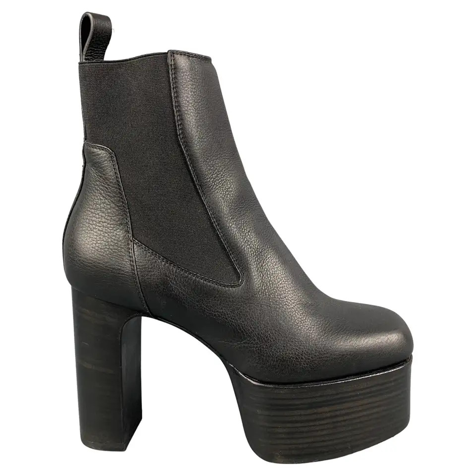 RICK OWENS Size 7.5 Black Leather 65mm Platform Boots | 1stDibs
