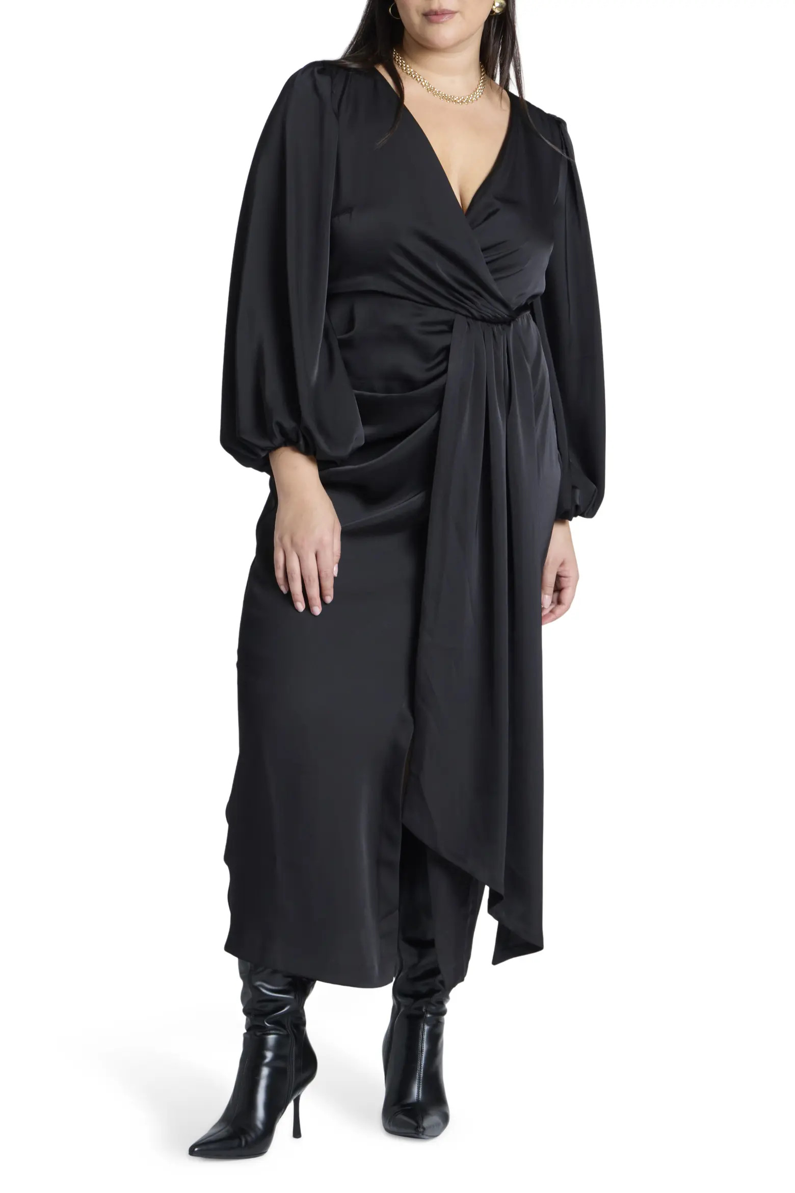 Satin Puff Sleeve Pleated Dress (Women) | Nordstrom | Nordstrom