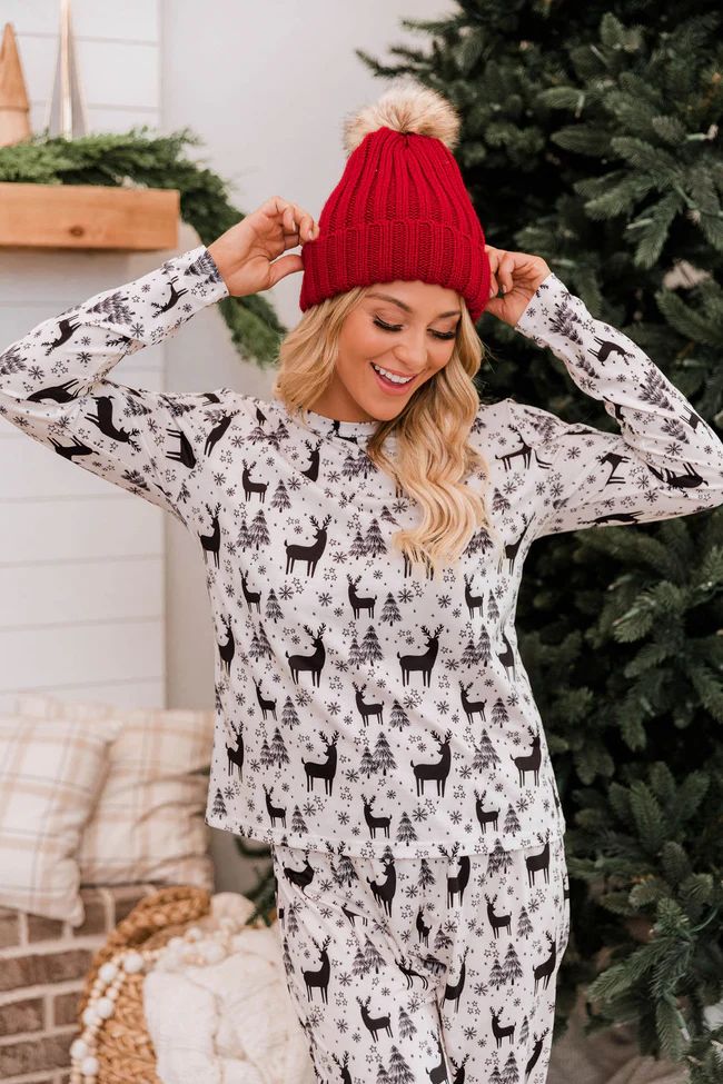 Nighttime Story Ivory Reindeer Pajama Top FINAL SALE | The Pink Lily Boutique