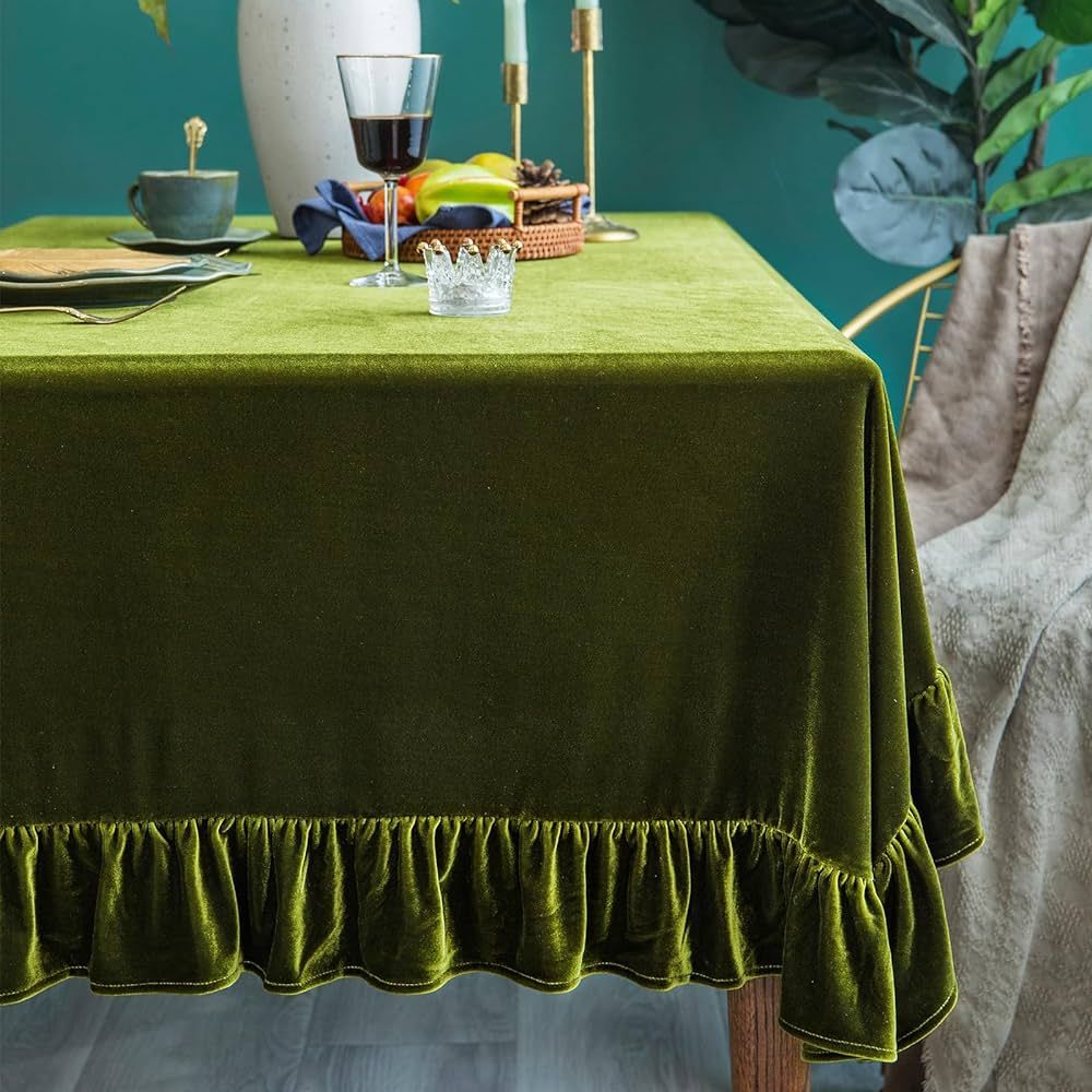 Velvet Tablecloth Luxurious Solid Rectangle Table Cloth,Oblong Retro Farmhouse Ruffle Tablecloths... | Amazon (US)