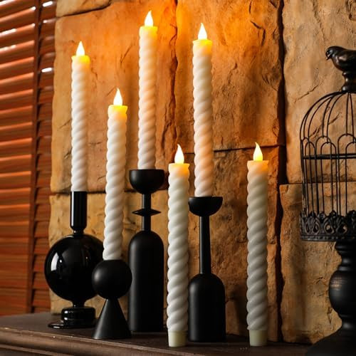 Baquler 6 Pcs Elegant White Flameless Taper Candle Twisted LED 9.65 Inch Taper Candles Battery Op... | Amazon (US)