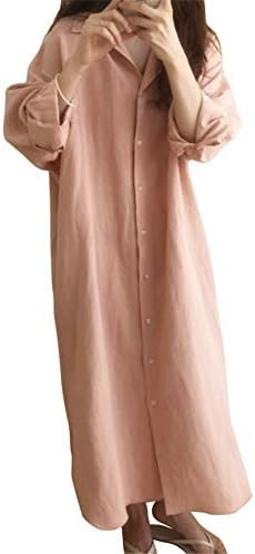GGUHHU Womens Chic Button Down Rolled-Up Sleeve Long Cotton Blouse Maxi Dress | Amazon (US)