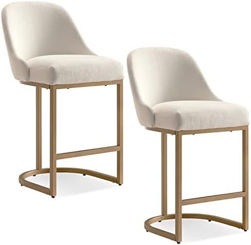 Leick Home 10132GD/WT Barrel Back Counter Stool with Metal Base, Set of 2, White/Satin Gold | Amazon (US)