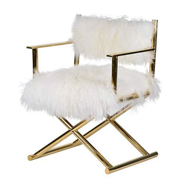 Benjara Metal Directors Chair with Faux Fur Upholstery, Gold and White | Walmart (US)