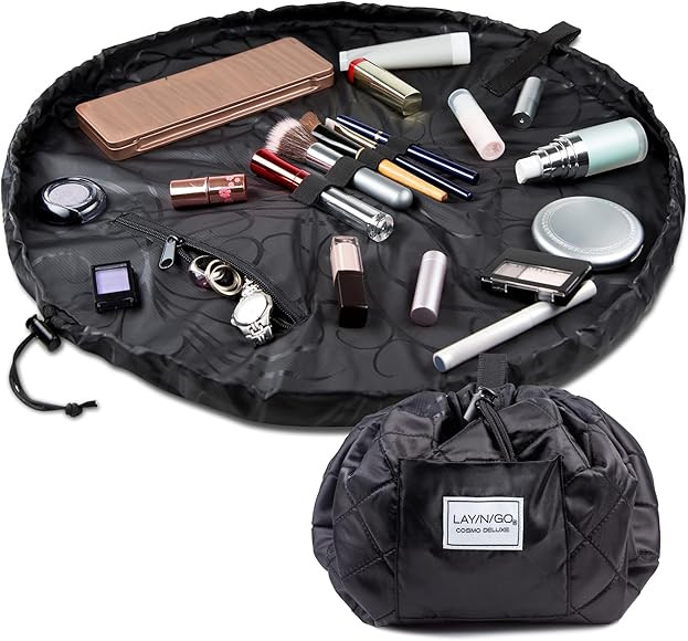 Lay-n-Go Cosmo Drawstring Cosmetic & Makeup Bag Organizer - Portable Drawstring Makeup Bag w/Zipp... | Amazon (US)