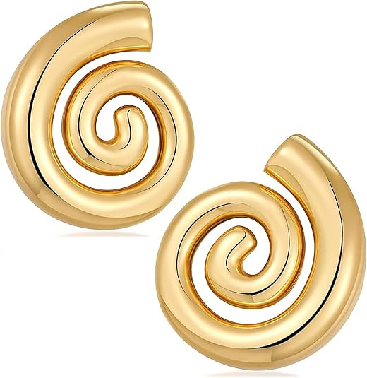 Chunky Gold Earrings for Women Trendy, 14K Plated Big Gold Statement Earrings Studs Wing Vintage ... | Amazon (US)