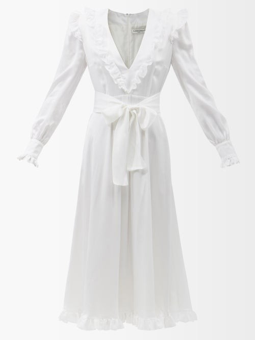 Alessandra Rich - Ruffled Silk-satin Midi Dress - Womens - White | Matches (UK)