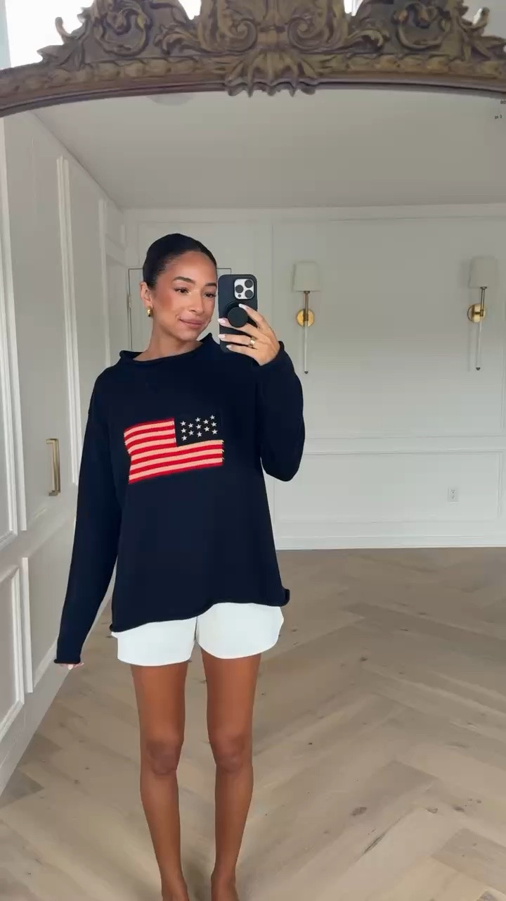 4th of July outfit idea! The perfect cozy outfit for a casual summer look! Wearing size S american flag sweater and size S white shorts - I've linked similars! 

mom outfit, vacation outfit, summer outfit, summer style, summer sweater, july 4th outfit, beach outfit, lake outfit, pool day outfit, white shorts

#LTKSeasonal