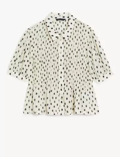 Printed Collared Shirred Puff Sleeve Blouse | Marks & Spencer (UK)