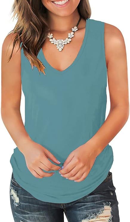 Jescakoo V Neck Tank Tops for Women Casual Sleeveless Shirts Loose Fit | Amazon (US)