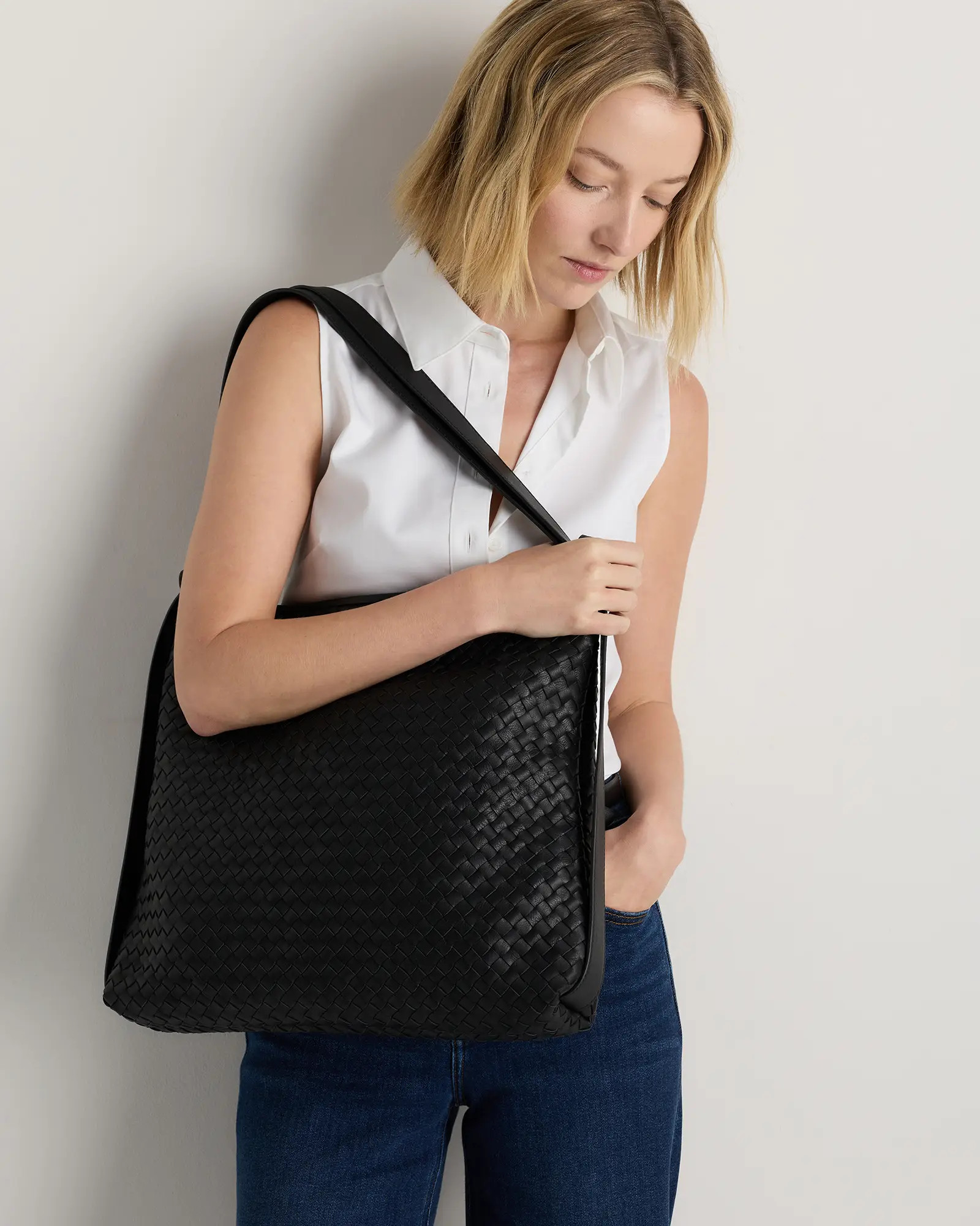 Italian Leather Handwoven Convertible Backpack in Black | Quince