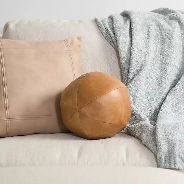 New! Cognac Faux Leather Sphere Pillow | Kirkland's Home