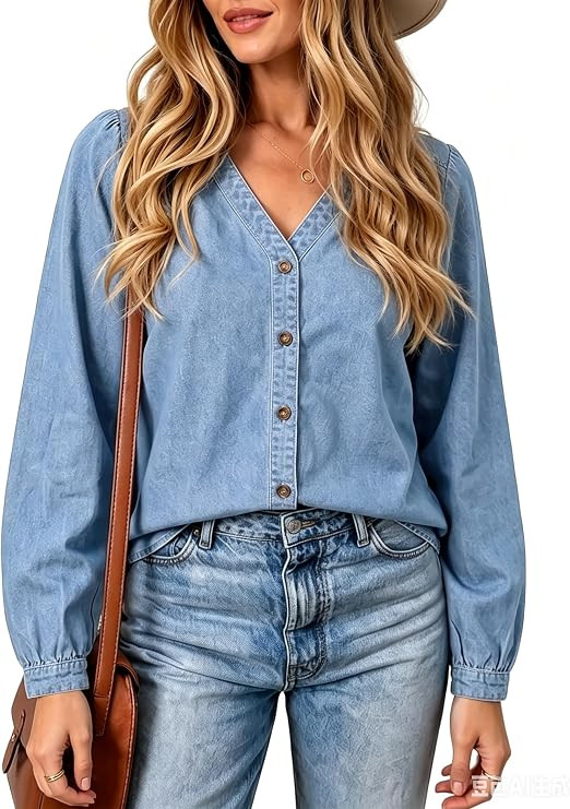 POTILI Womens Denim Shirt Long Sleeve Button Down Blouses Western Wear | Country Concert Outfits,... | Amazon (US)