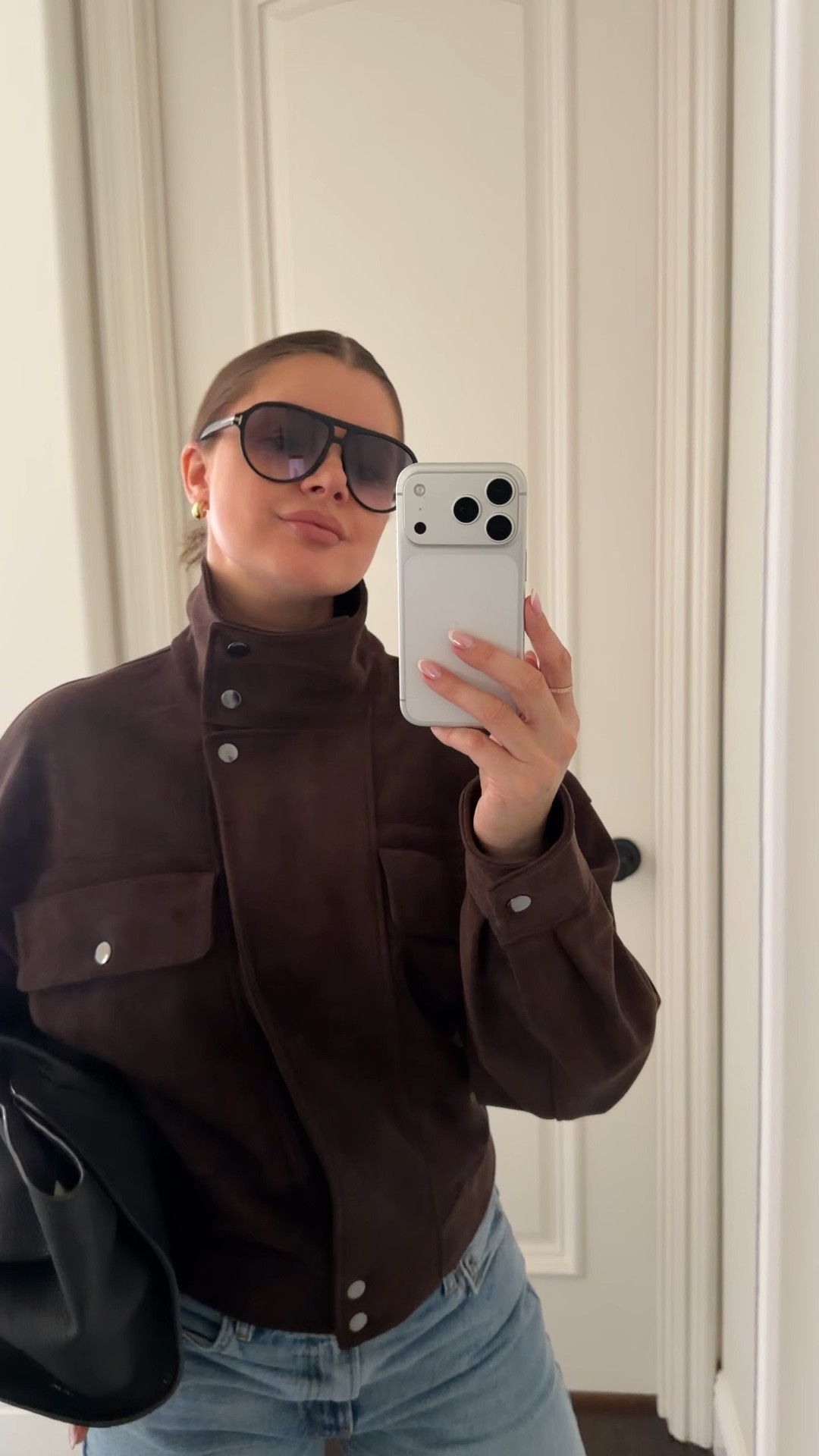 Styling a chocolate brown suede jackets with straight leg jeans, black leather loafers, black leather tote and aviator sunnies. Great casual outfit for work or daily errands in the fall. 
#suedejacket #chocolatebrown #falloutfit #jacket

#LTKootd #LTKgrwm #LTKWorkwear #LTKOver40 #LTKSeasonal #LTKdayinmylife