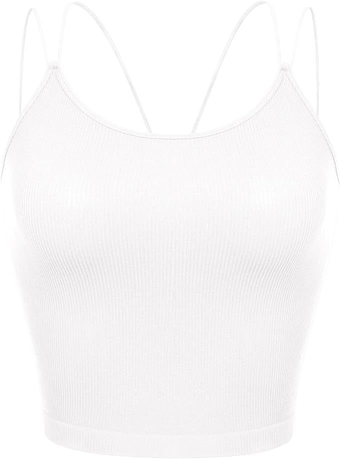 ODODOS Women's Crop 3-Pack Seamless Double Straps Cropped Tank Tops V Back Ribbed Camisole | Amazon (US)