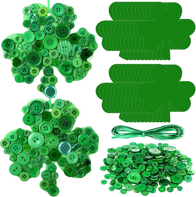 24 St. Patrick's Day Crafts, Shamrock Craft Kit, Irish Green Clover Cardstock with Ribbon, About ... | Amazon (US)
