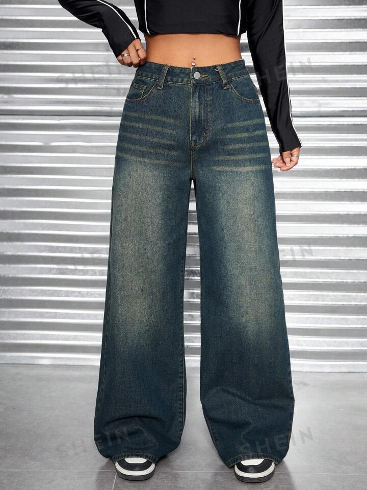 SHEIN Coolane Slant Pocket Wide Leg Jeans | SHEIN