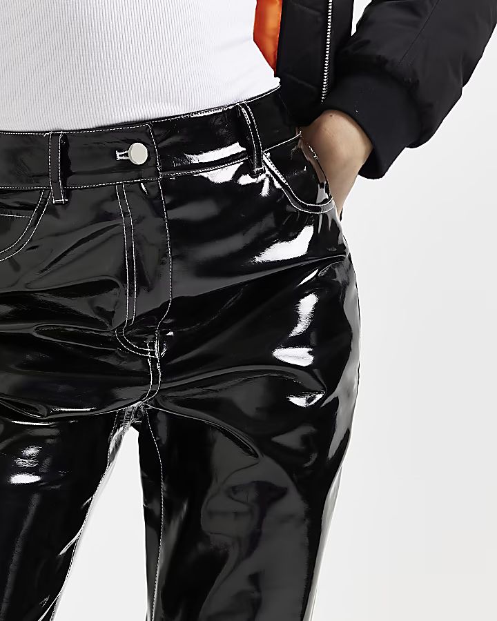 Black faux leather vinyl straight trousers | River Island (UK & IE)