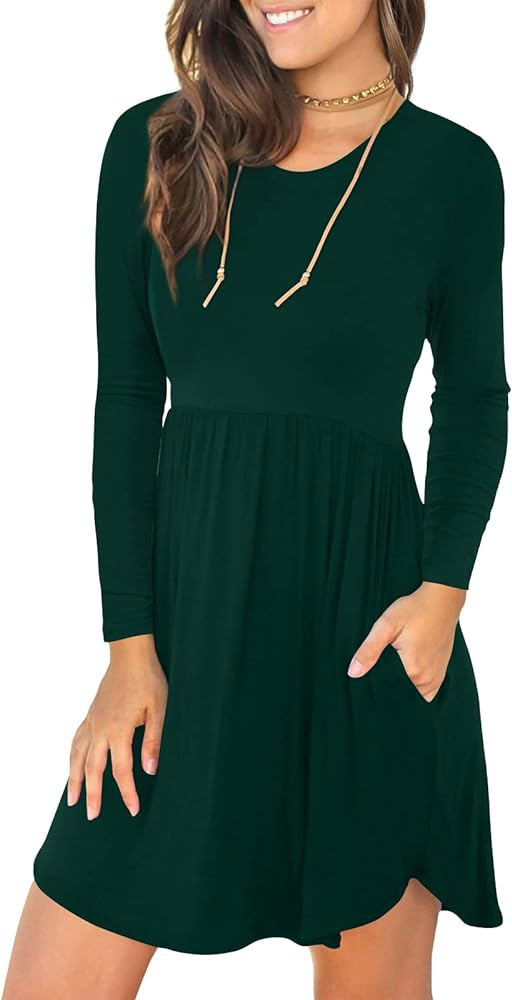 LONGYUAN Womens Long Sleeve Dresses Casual Green Dress Casual Sweater Dress Long Sleeve Green Dress | Amazon (US)