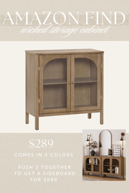 Amazon find - this arched cabinet is a steal at $289 + push 2 together to create a designer look for less sideboard. The wood color and hardware are so perfect 🤍✨ 

#amazonfind #amazonhardware #amazoncabinet #amazonhome #lookforless #archedcabinet #buffet #sideboard #diningroom #livingroom 

#LTKSaleAlert #LTKHome #LTKSeasonal