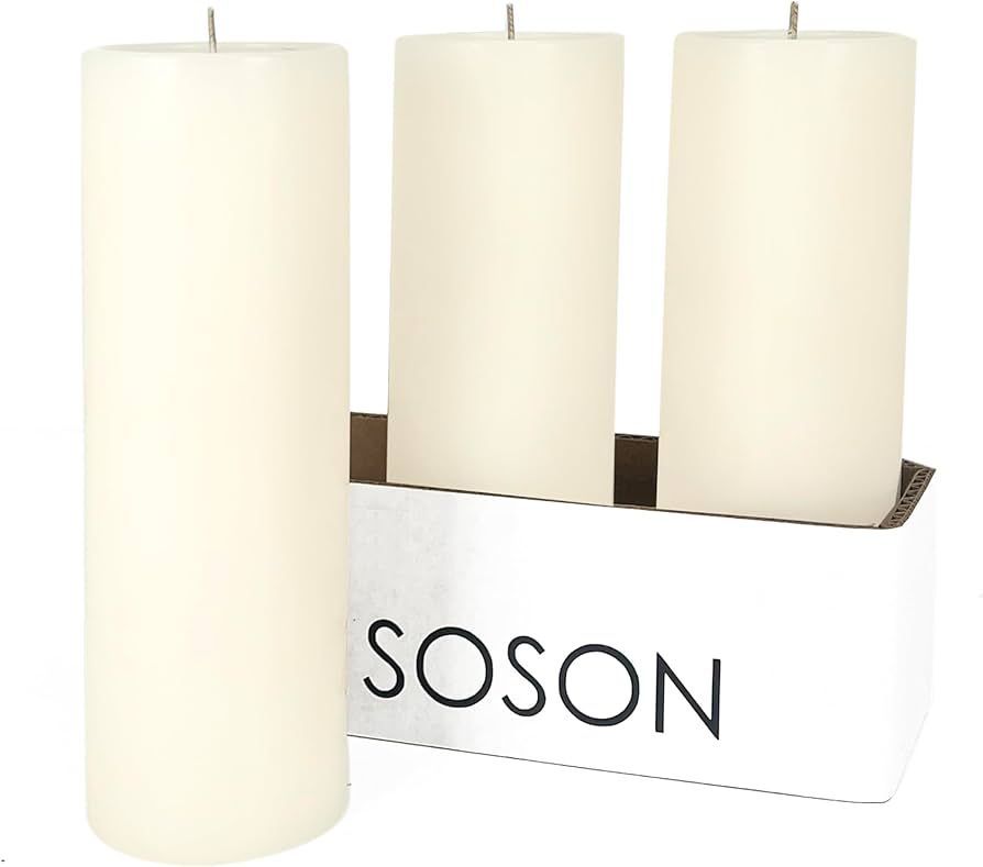 Simply Soson Set of 3 Ivory Pillar Candles 3x8 inches - Unscented Large Candle - Tall Candles Bul... | Amazon (US)