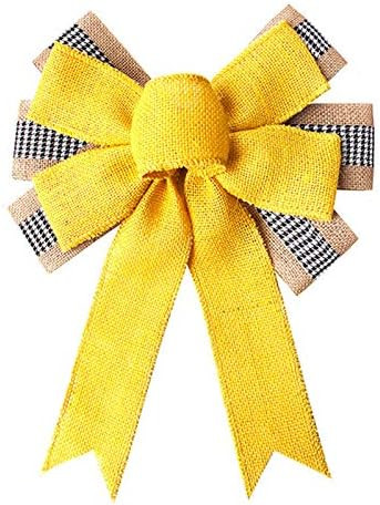 LOKESI Spring Wreath Bow Large Spring Burlap Yellow Wreath Bow Decoration Wreath Ribbon Bows Tree... | Amazon (US)