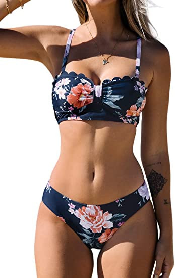 CUPSHE Women's High Waist Bikini Swimsuit Floral Print Knot Two Piece Bathing Suit | Amazon (US)