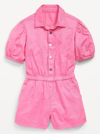 Puff-Sleeve Button-Front Romper for Girls | Old Navy (US)