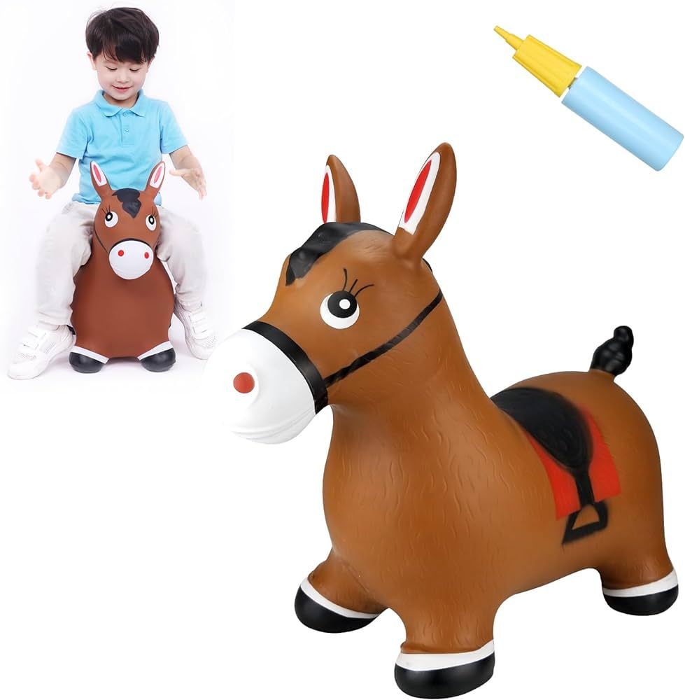INPANY Bouncy Horse Hopper- Brown Inflatable Jumping Horse, Ride on Rubber Bouncing Animal Toys f... | Amazon (US)