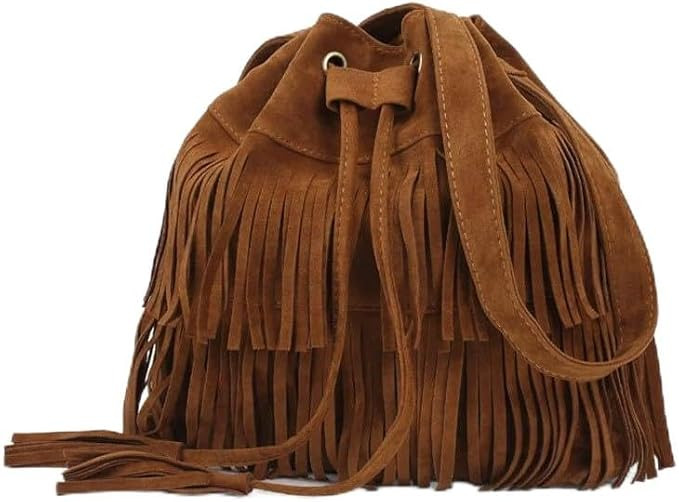Fringe Hobo Purse Bags for Women Crossbody Purses with Drawstring Ladies Tassel Tote Shoulder Buc... | Amazon (US)