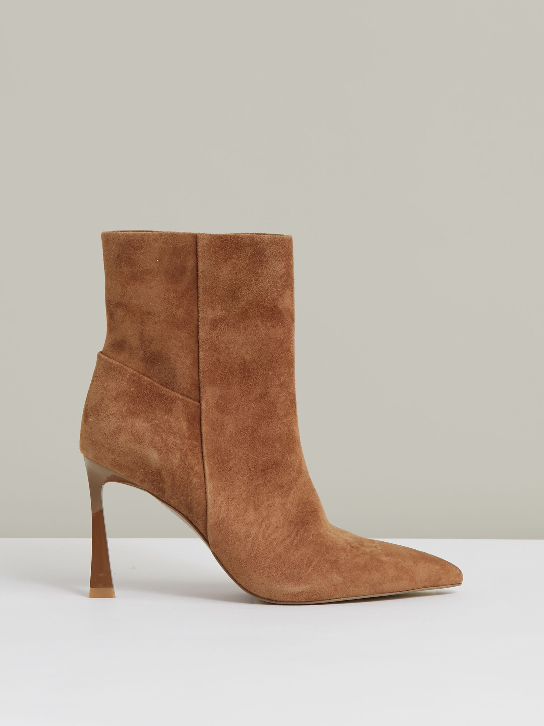 Suede High Heeled Ankle Boots in Tan | Reiss US