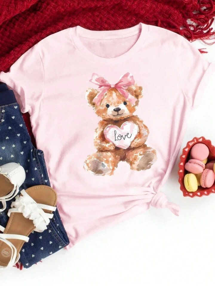 Valentine's Day Teddy Bear Print T-Shirt | SHEIN