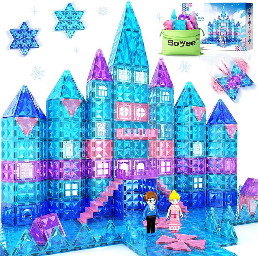 Frozen Toys for Girls Magnetic Tiles 102pcs with Dolls Princess Castle Building Toys Girls Toys A... | Amazon (US)