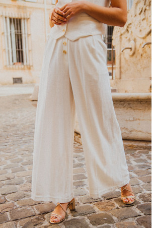 PANTALON SYBILE LIN VISCOSE BLANC | SAAJ Paris