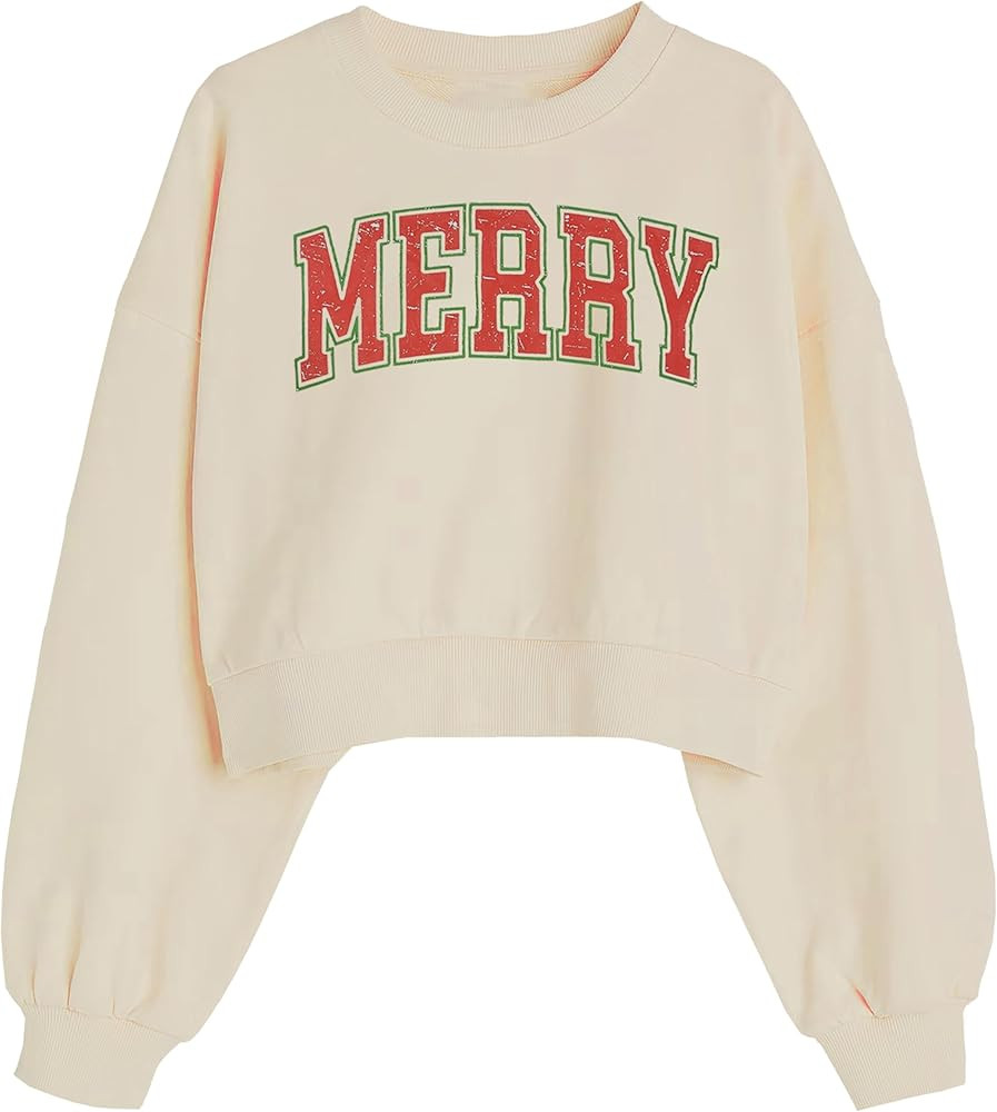 Merry Christmas Sweatshirts Women Vintage Merry Cropped Sweatshirt Xmas Party Holiday Crop Pullov... | Amazon (US)