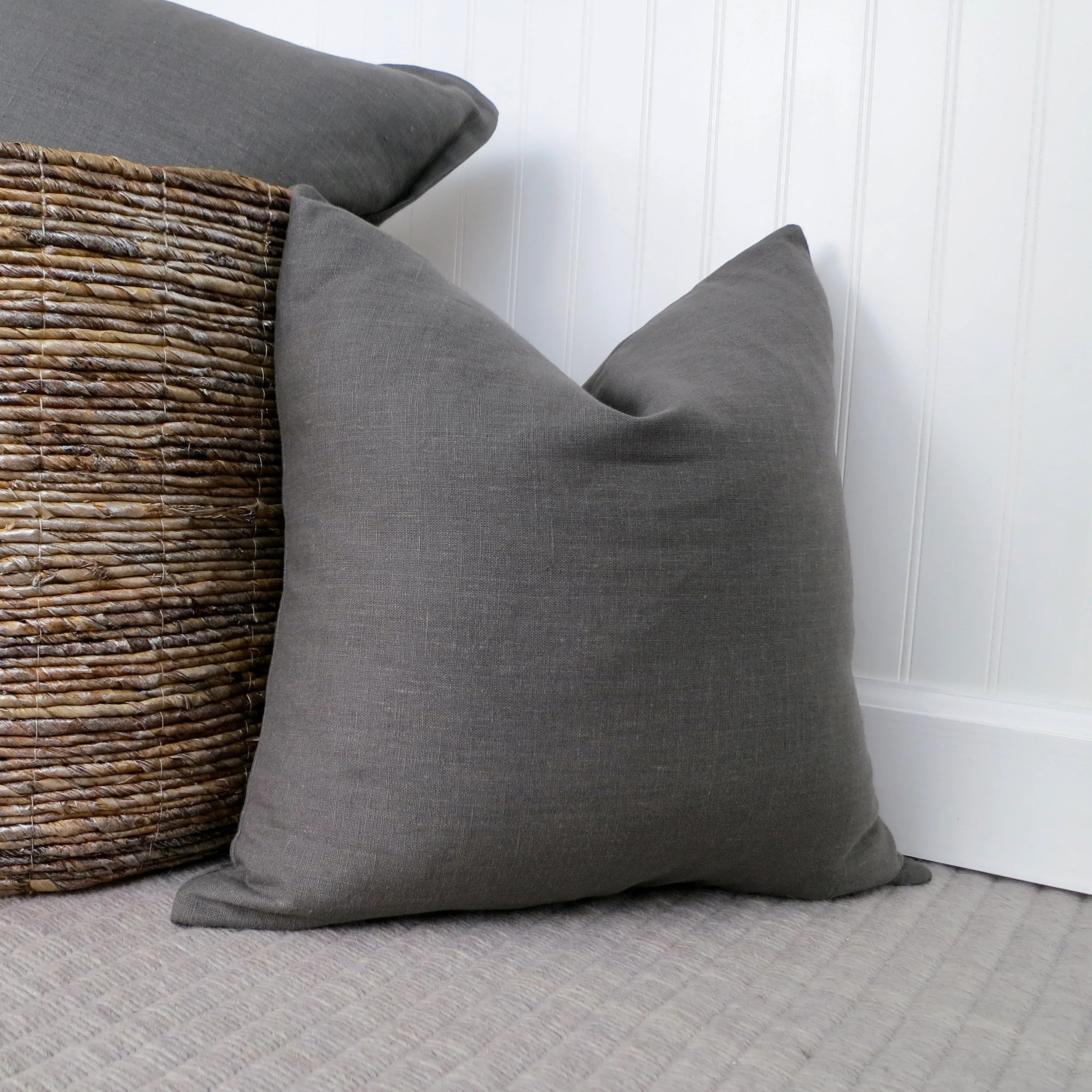 Dark Grey Linen Pillow Cover, Charcoal Gray Pillow Cover, Euro Pillow Sham, Gray Decor, Minimalist Decor, Anthracite Gray Pillow | Etsy (Global)