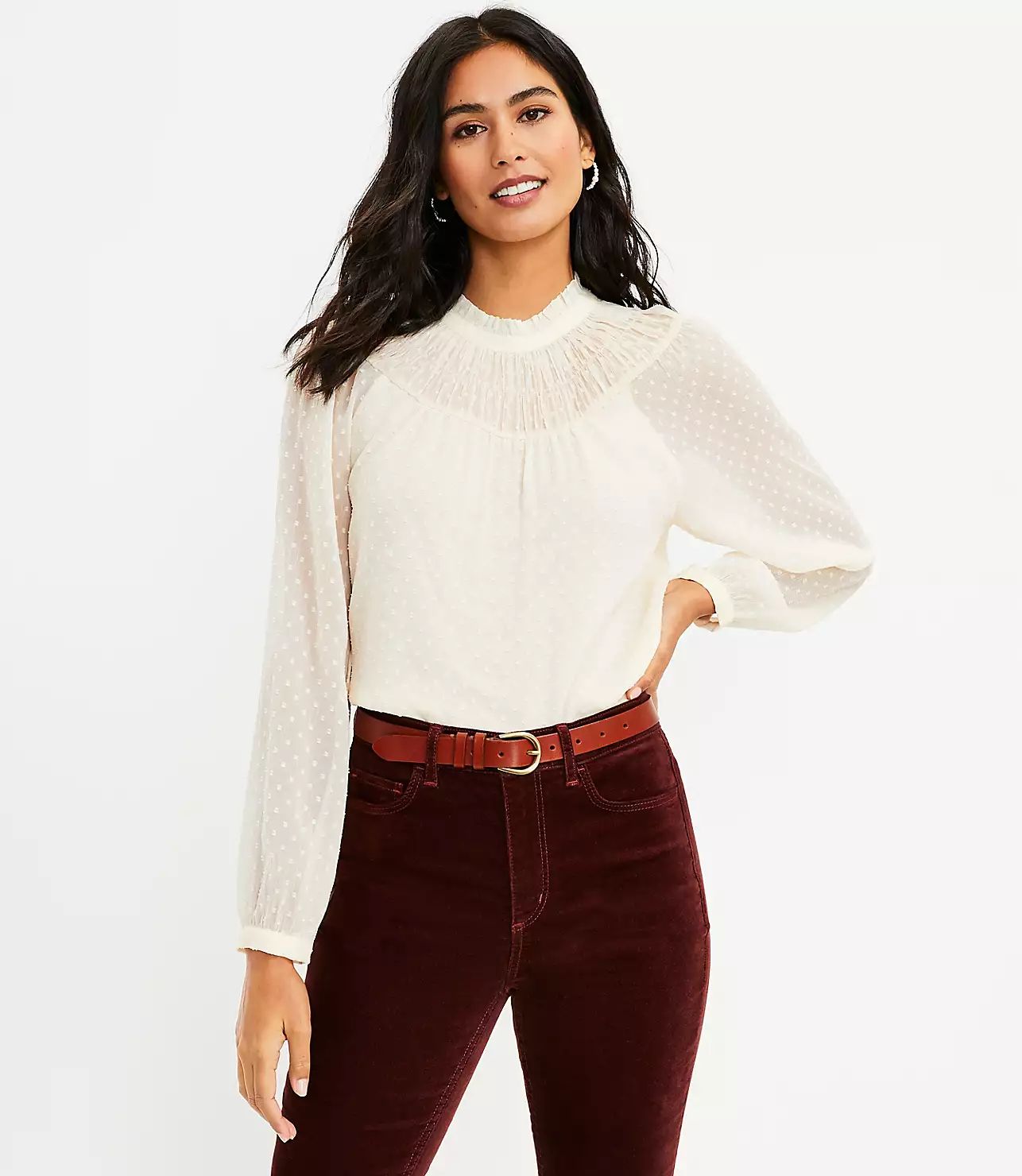 Clip Smocked Yoke Blouse | LOFT