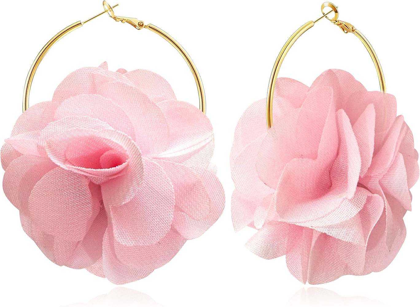 NONQL Bohemian Aesthetic Fabric Flower Lightweight Hoop Earrings Handmade Summer Vacation Dangle ... | Amazon (US)