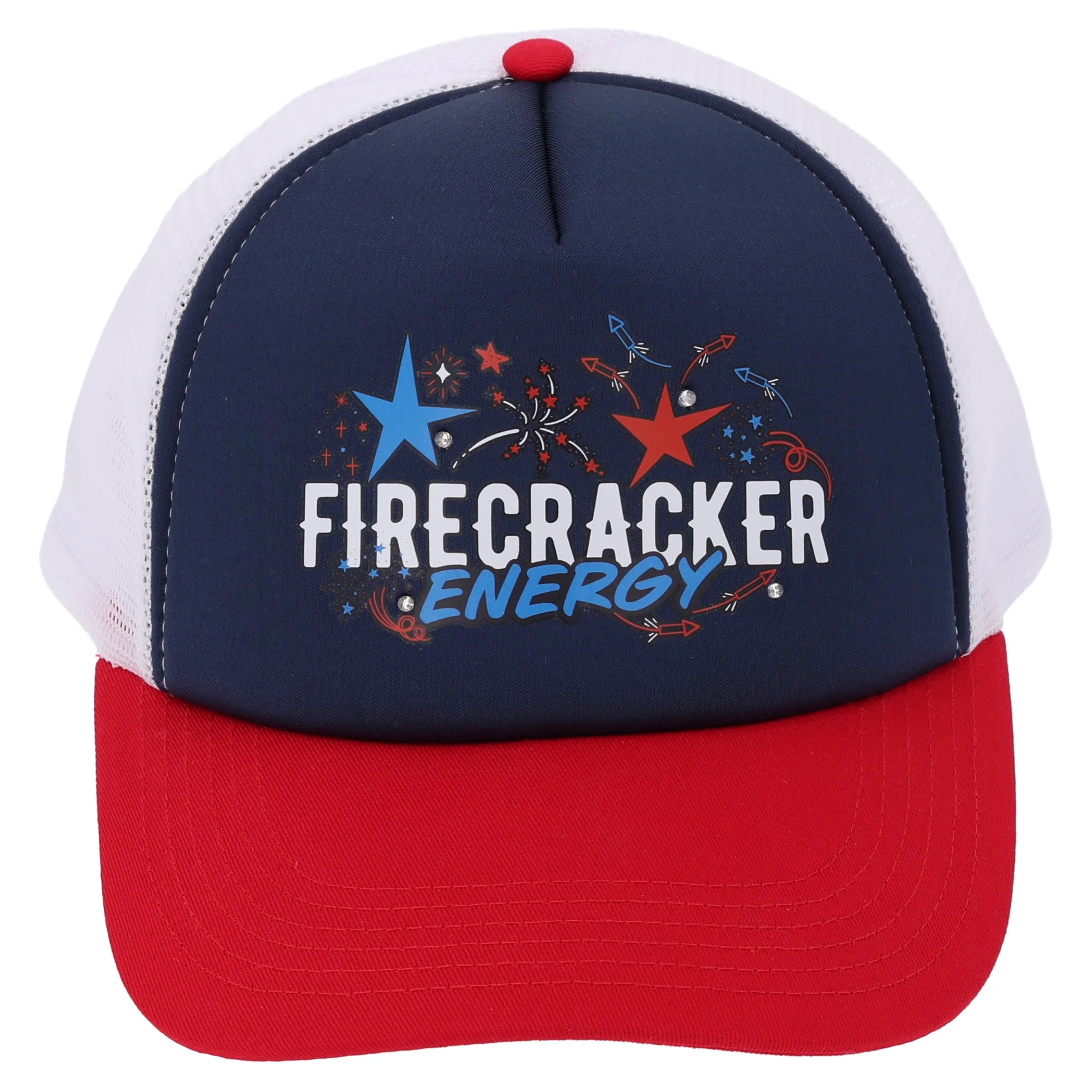 Way To Celebrate Patriotic Firecracker Energy Trucker Hat for Kids, Red/White/Blue, One Size | Walmart (US)