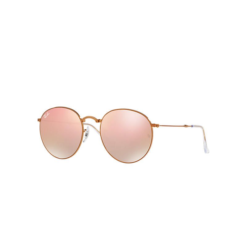 Ray-Ban Round Metal Folding Copper Sunglasses, Pink Lenses - Rb3532 | Ray-Ban (US)