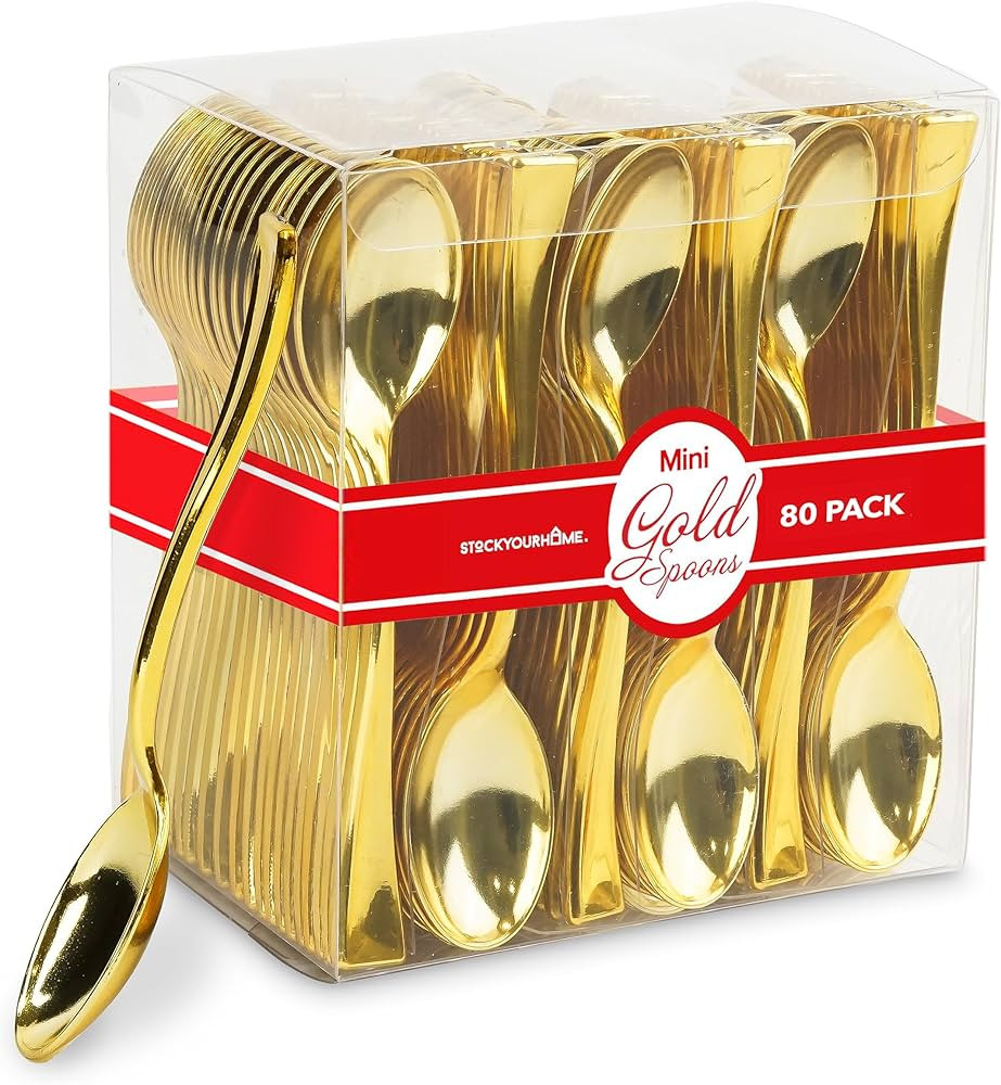 Gold Plastic Mini Spoons Disposable, 4 inch (80 Pack) Tasting Spoon, Dessert Mini spoon for Ice C... | Amazon (US)